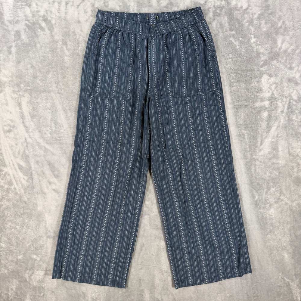 Toad & Co Taj Hemp Wide Leg Pants Womens Size 26 Blue Striped Bohemian Boho